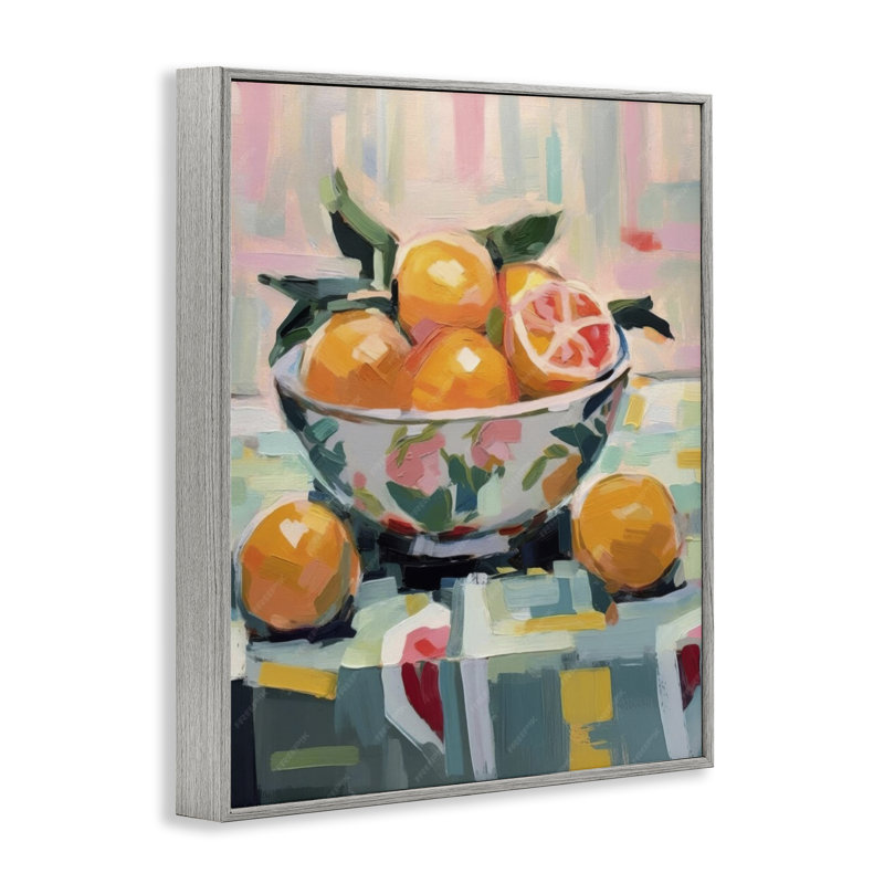 Kitchen Bowl of Oranges Framed Giclee Art by LSR Design Studio, 30" H x 24" W, Farmhouse Gray Framed Giclee