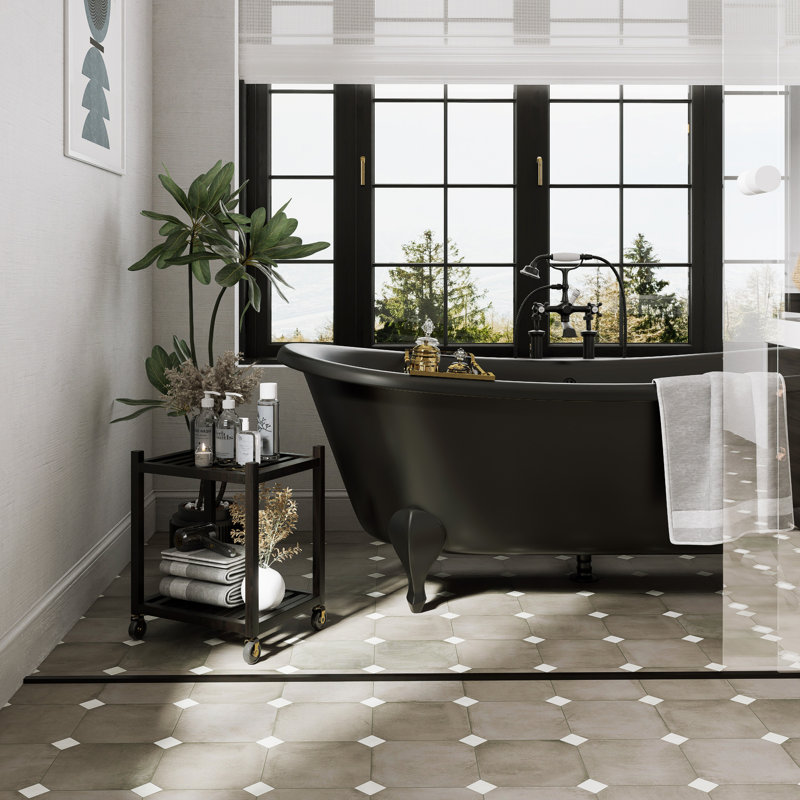 Laverton Octagon W/Taco 7-7/8 In. X 7-7/8 In. Porcelain Floor And Wall Tile, Gray/White