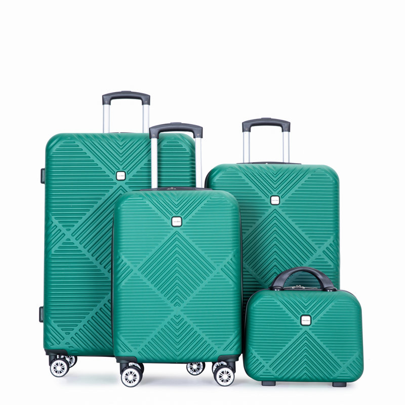 4-piece ABS lightweight suitcase, 14 inch makeup box, aircraft wheels (14/20/24/28) DARK GREEN