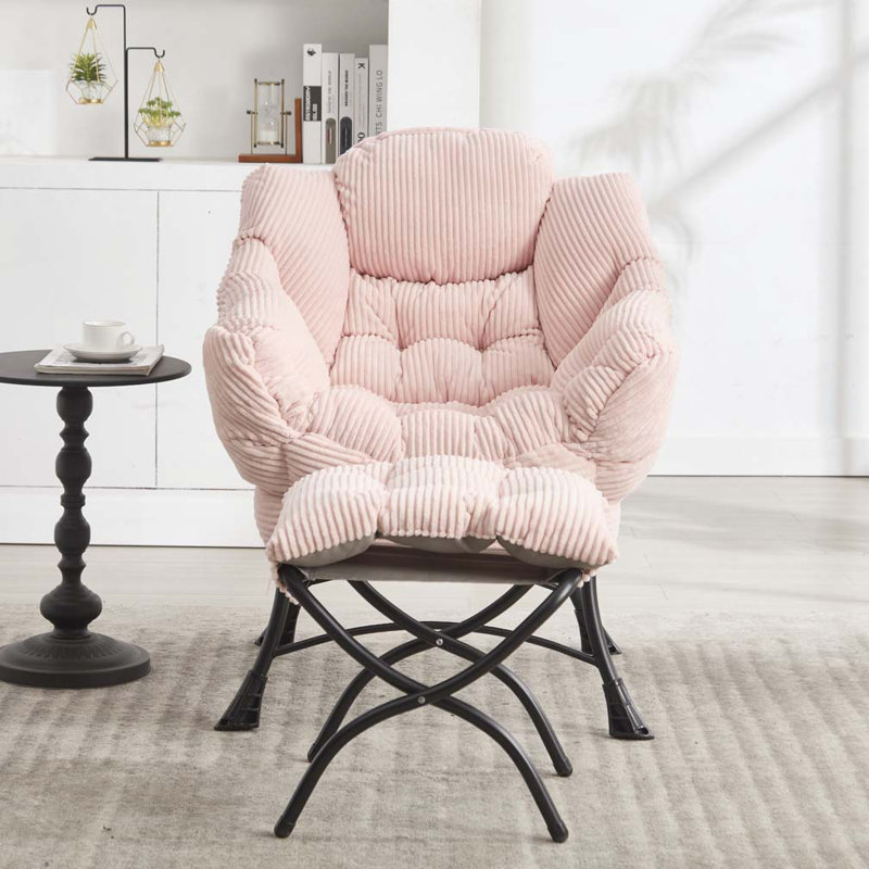 31.5" Wide Modern Super Soft Upholstered Cotton Accent Chair With An Ottoman, Pink