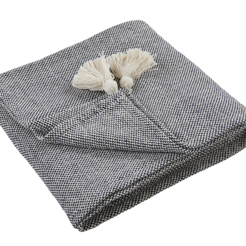 Cotton Geometric Shapes Bedspread, Navy