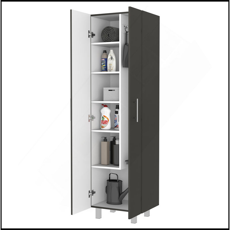 Armoire garde-robe à balconnet, cinq tablettes, Noir, noir, noir, noir