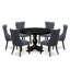 Ensemble de table de cuisine 7 pièces avec 6 chaises de salle à manger en polyester gris platine, un dossier capitonné et une table de cuisine ronde de 48 po au fini noir sablé.-786160272