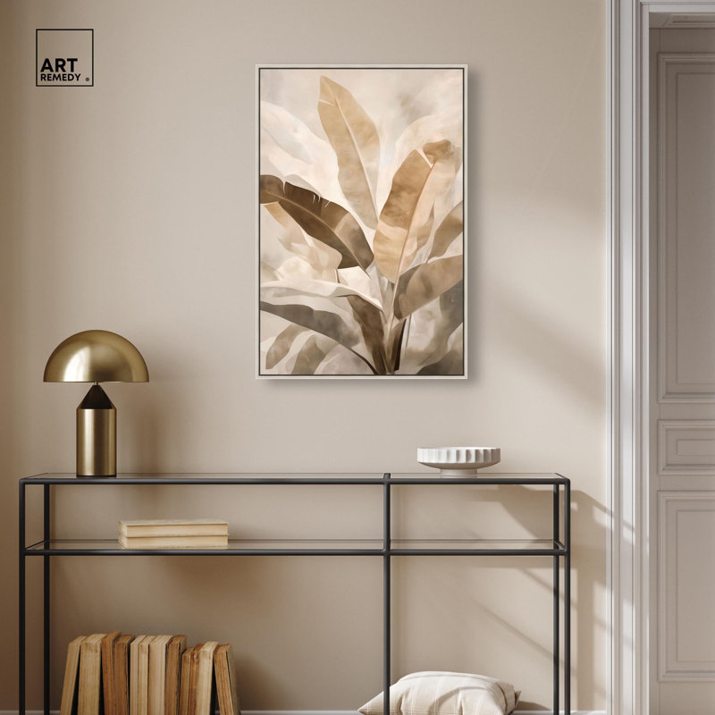 Golden Banana Grove I, reproduction d'art sur toile par Art Remedy, H 31 po x l 21 po, Cadre argenté