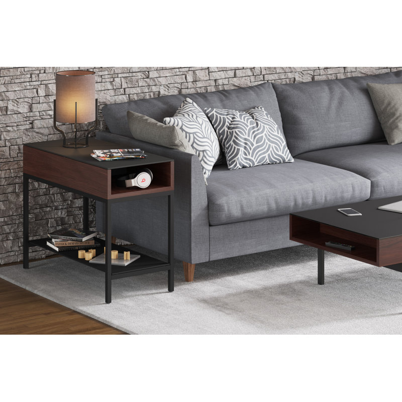 Reveal Glass End Table with Storage, Chocolate Stained Walnut