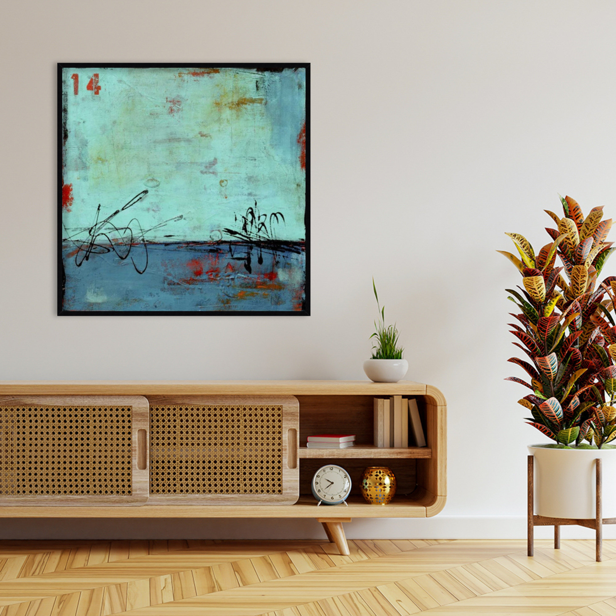 Blue Bay Marina II by Mauro Wood Framed Wall Art Print, Black, 41" H x 41" W