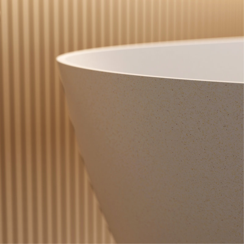 69'' Freestanding Bathtub Resin Stone Soaking Bathtub Solid Surface Modern Tubs With Overflow And Pop-Up Drain, Beige