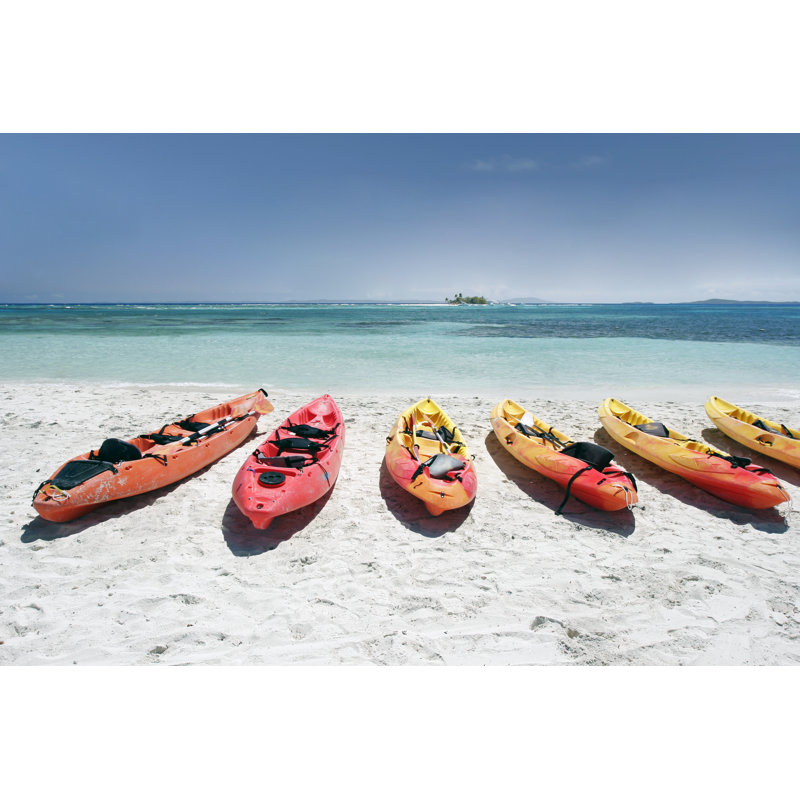 Kayaks On Beach by Ntzolov - Wrapped Canvas Print, 81cm H x 122cm W x 3.8cm D