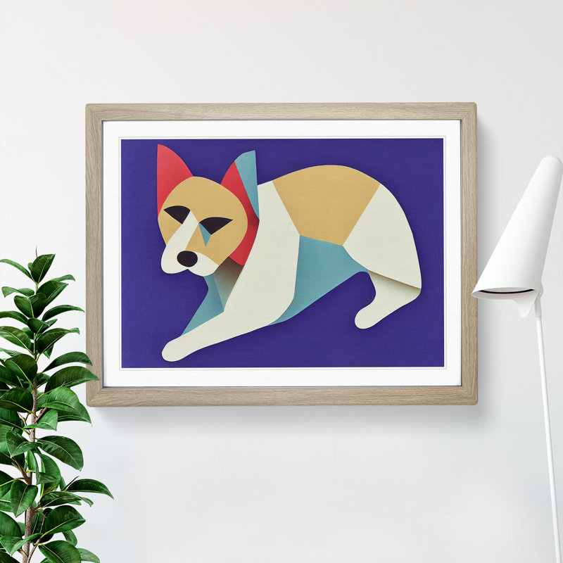 Dog Abstract - Single Picture Frame Print, 46cm H x 64cm W x 2cm D, Oak