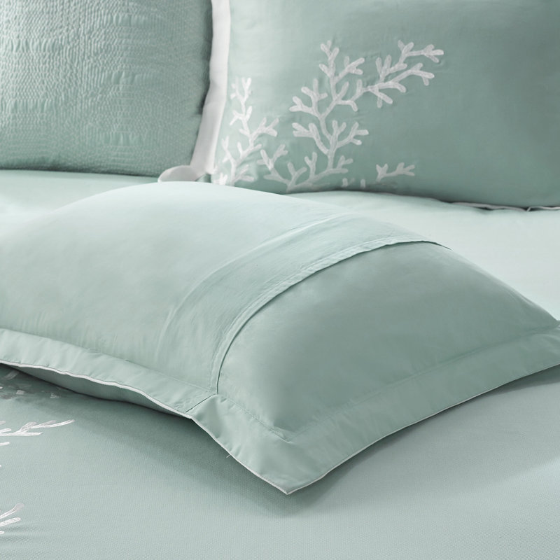 Housse de couette 100% coton pour grand lit - Broderie corail intrigante et grand bord à bord découpé, ravissant