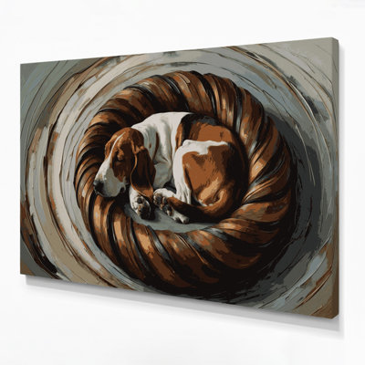 «Dogs Basset Hound», art mural sur toile noire