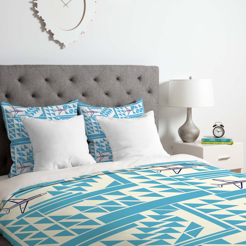 Ensemble de housse de couette avions et triangles, Housse de couette simple / simple TG et 1 taie dé