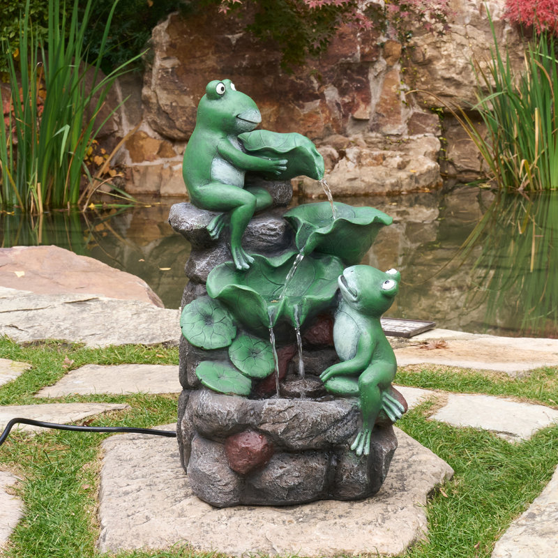 Handcrafted Outdoor Weather Resistant Sculptural Fountain with Lights