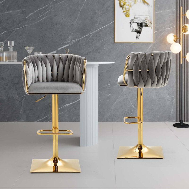Tabourets de bar rétro avec dossier et chaises à hauteur de comptoir 2 pièces / ensemble, Gris