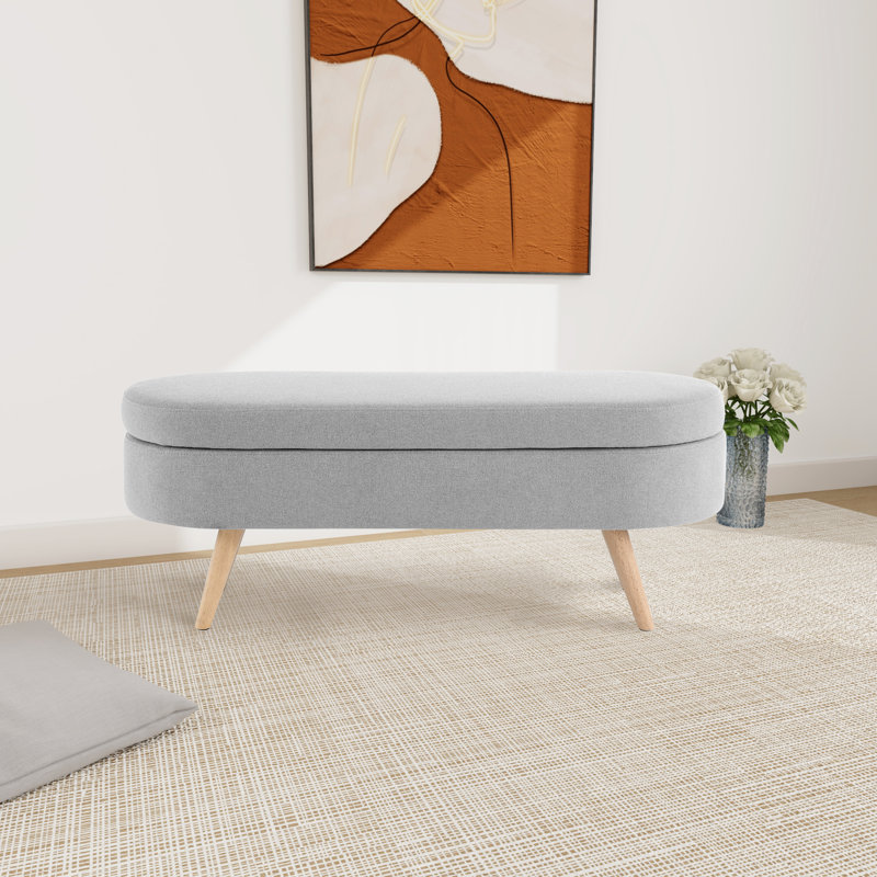 Jolande Upholstered Ottoman, Gray Linen Blend