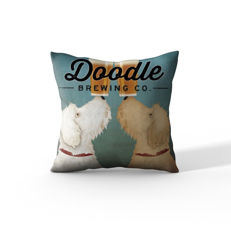 Blue Velvet Square Accent Pillow with Dog Design