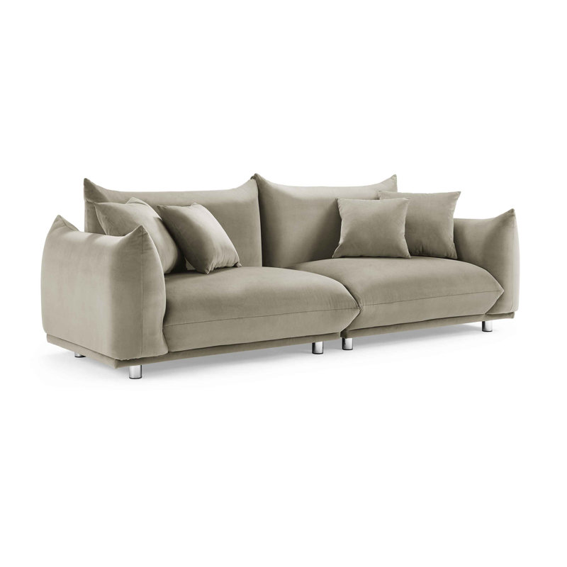 Arnya 225.8Cm Round Arms Sofa, Beige Velvet