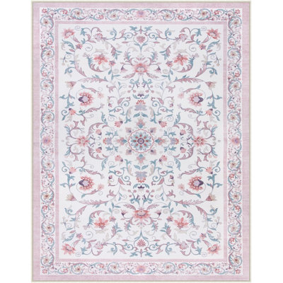  Floral Washable Area Rug Non-Slip Stain Resistant Low-Pile Boho Large Indoor Throw Carpet