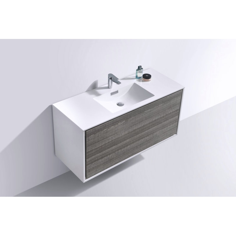 Trieu 47.48'' Single Bathroom Vanity with Acrylic Top, Gloss White/Gray