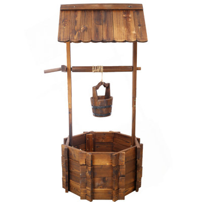 Rustic Wooden Wishing Well Planter Outdoor Home Décor For Patio, Garden, Yard W/Hanging Bucket ,20In
