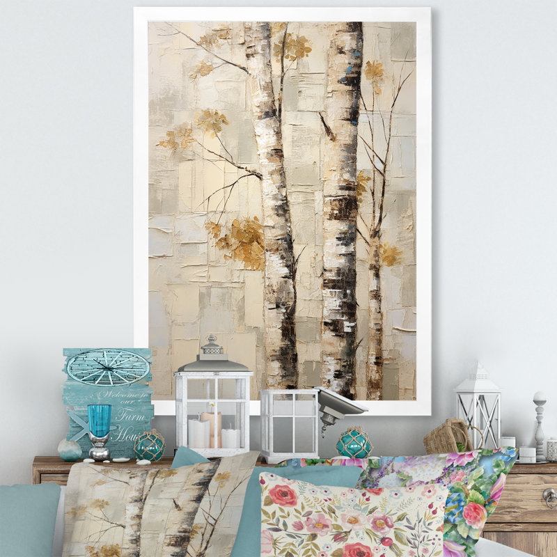 Arbre de minimalisme bouleau IV sur toile, Cadre photo blanc, H 44 po x l 34 po x P 1,5 po