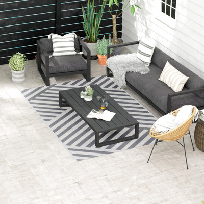 Tapis d'extérieur pour véhicule récréatif, tapis de patio 6 pi x 9 pi, gris et crème