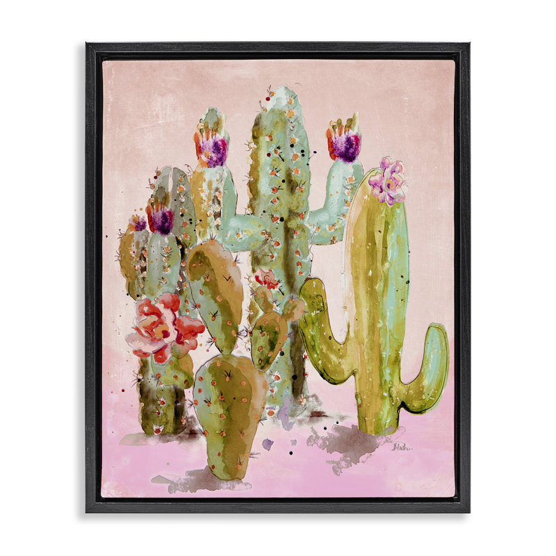 «Fun Floral Cacti», art mural encadré par Patricia Pinto, Cadre flottant noir de jais, H 31 po x l 25 po