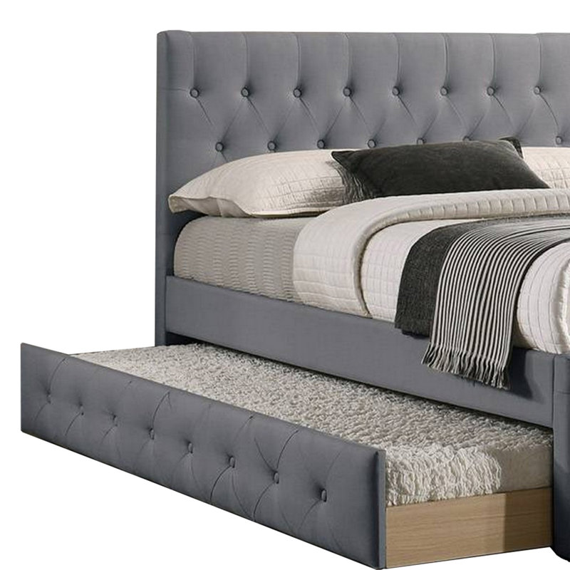 Lit plateforme tapissier rembourré, Simple, Gris