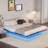 Floating Bed Frame With LED Lights & Charging Station, Metal Platform Bed, 79.9'' L X 60.2'' W X 7.9'' H. (Bed)-807564679