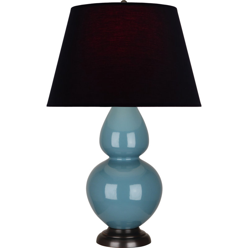 Lampe de table double gourde en céramique, Bleu acier émaillé / bronze, Noir / Rouge, Bronze
