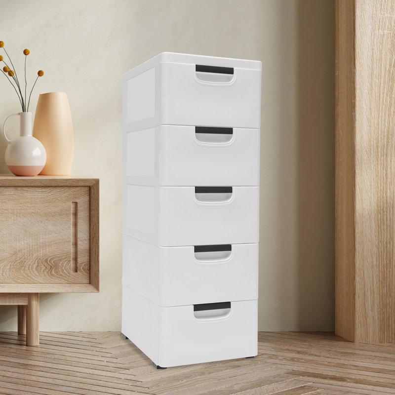 Journii 5-Drawer Plastic Storage Cabinet, 11.81" X 15.75" X 33.07", White