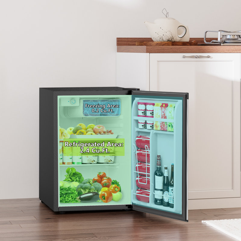 Porte réversible 2,6 pieds cubes   Pi. Mini réfrigérateur chic avec congélateur - 7 réglages de température précis, 2 tablettes faciles à nettoyer, parfait pour les chambres à coucher, les bureaux et les dortoirs, finition impeccable