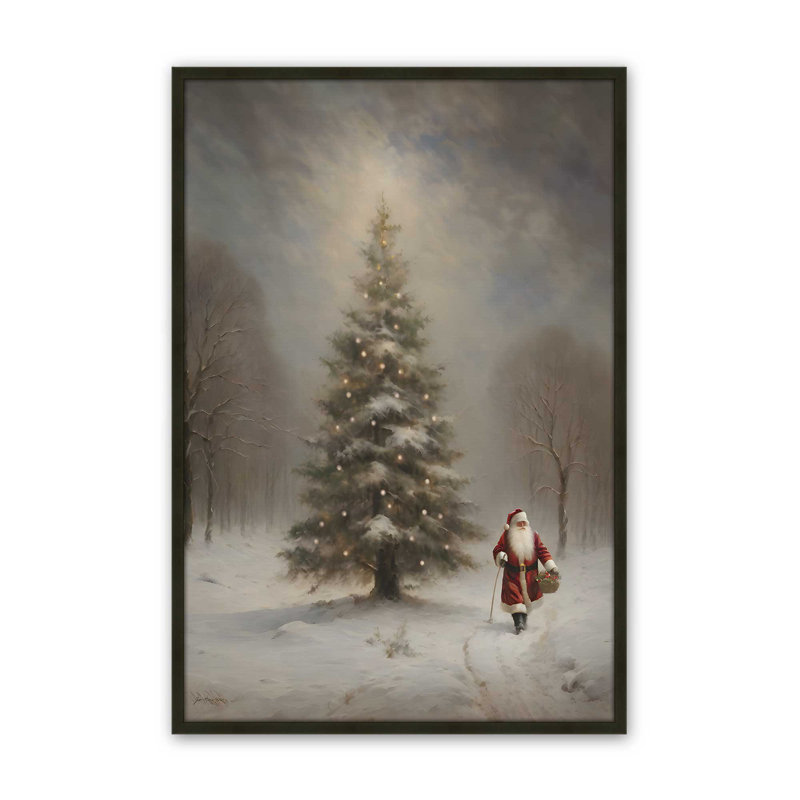 «Santa's Tree» par Jo Moulton, reproduction d'art sur toile, H 17,5 po x l 13,5 po, Noir
