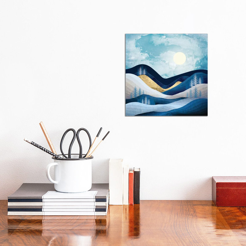 Moonlit Hills - impression d'art graphique, Pas de tapis, Toile tendue, H 12 po x l 12 po x P 0,75 po