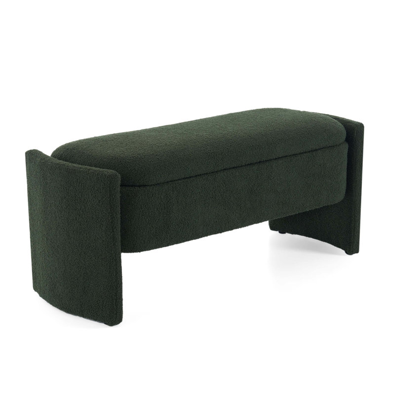 Elegant Long Ottoman Bench, Modern Design with Wood Frame and Polyester Upholstery, Dark Green