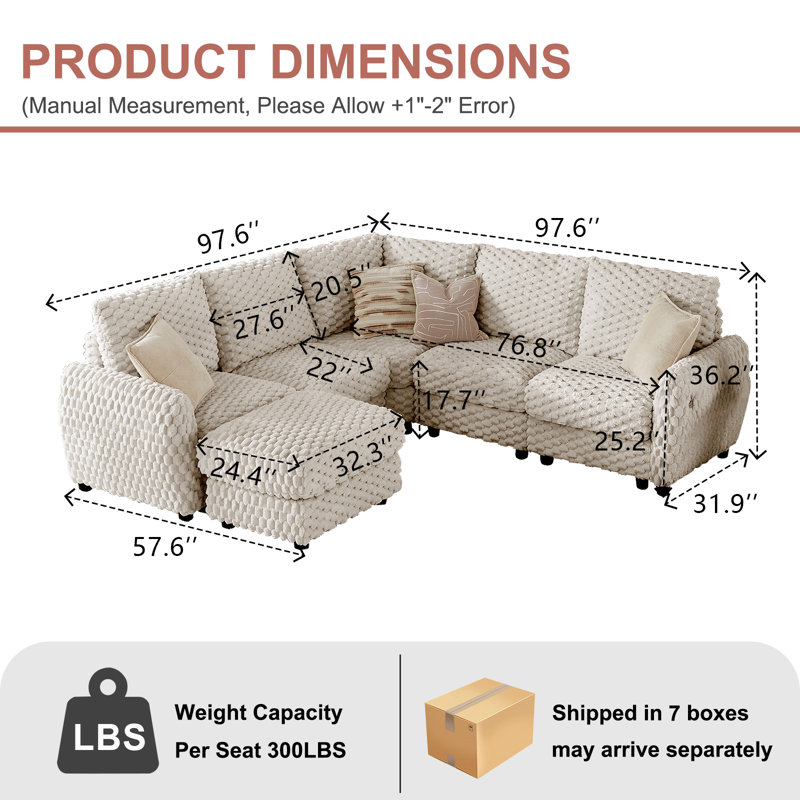 Upgraded Sectional Sofa With Storage, Charging, Convertible Feature And Easy Assembly-5 Seats & 1 Ottoman-Light Grey