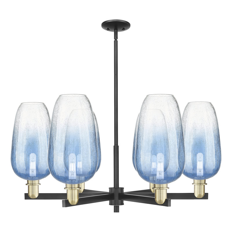 Lustre suspendu 6 lumières Brookhaven, Noir / laiton antique, Bleu saphir