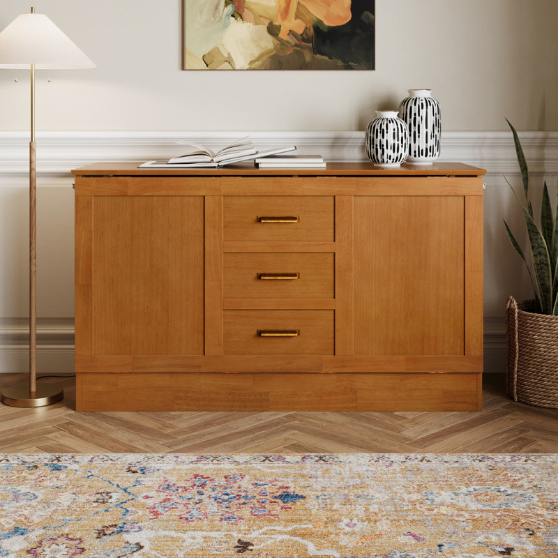 Charleston Queen Wood Murphy Bed Chest with 6" Mattress, Light Toffee, Queen