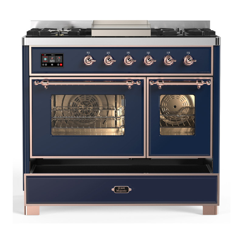 Majestic III Series 40 Inch Dual Fuel Range with 6 Sealed Burners, Griddle, in Mightnight Blue (Natural Gas, Chrome Trim)
