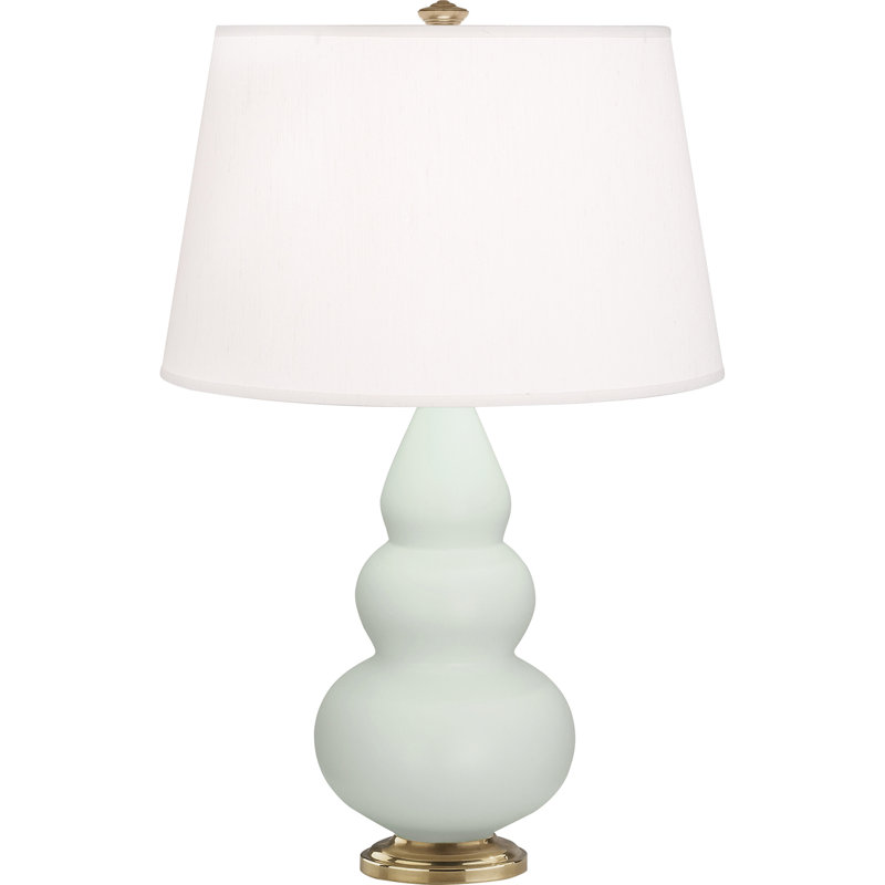 Small Triple Gourd Table Lamp, Antique Brass, Matte Celadon