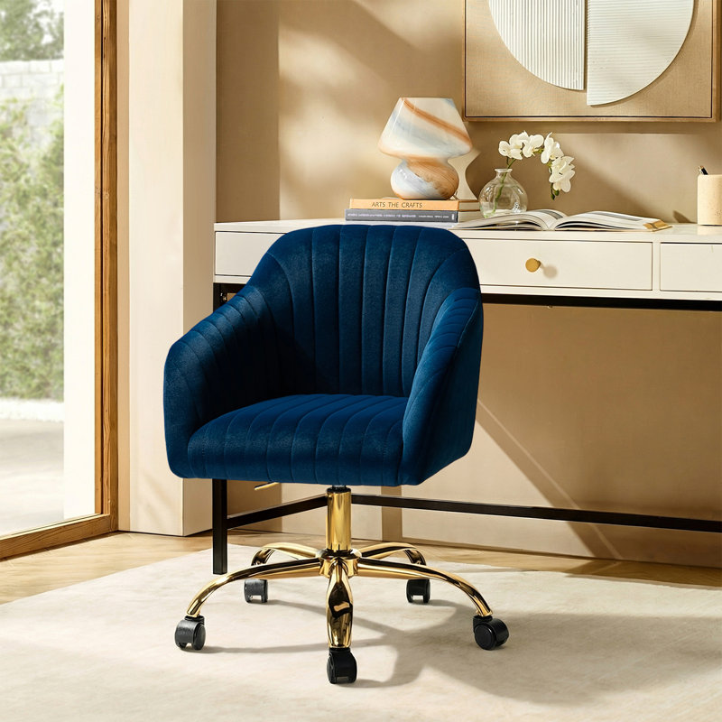 Chaise de travail en velours Adan, Velours marine