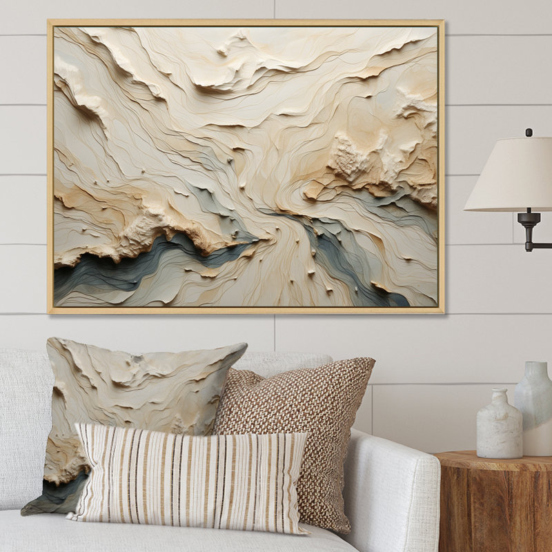 Beige minimalisme River Mountain Wonders - impressions sur toile River Mountain, Cadre naturel flottant, H 24 po x l 32 po