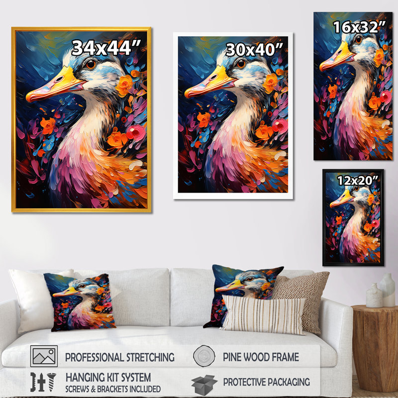 «Blue Duck Portrait II - Duck Animal», art mural, Toile tendue, 32" H x 24" W