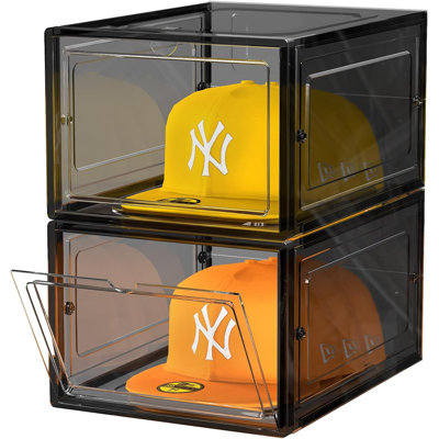 Boîte de rangement pour chapeaux, boîte de rangement de casquettes de baseball empilables transparentes avec porte magnétique pour chapeaux, casquette Snapback