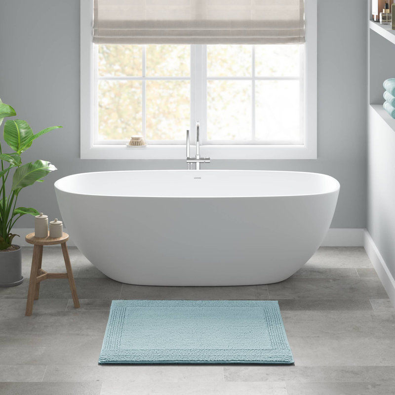 Tapis de bain réversible 100% coton touffeté 3000 g / m², Bleu, Simple - L 24 po x l 17 po