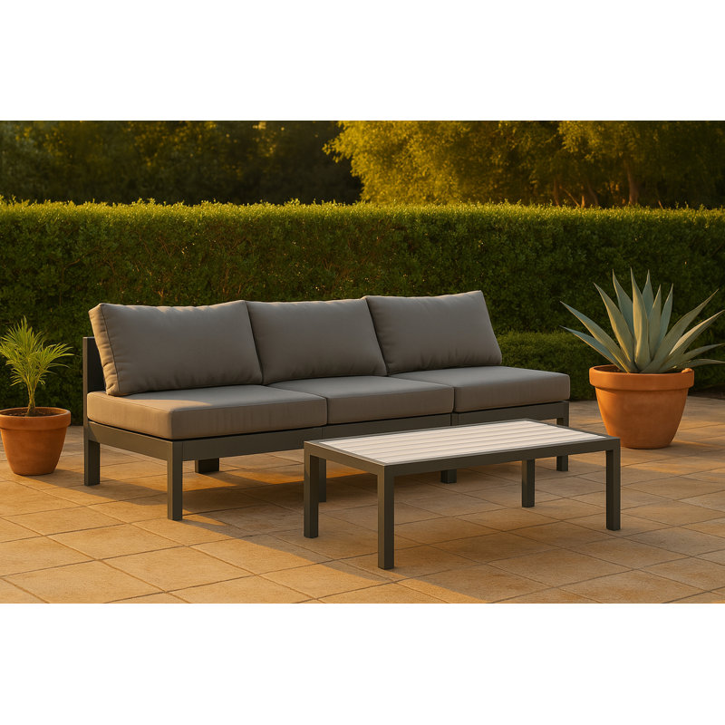 Kylis 90'' Wide Aluminum Patio Sofa with Cushions, Gray, Dark Gray