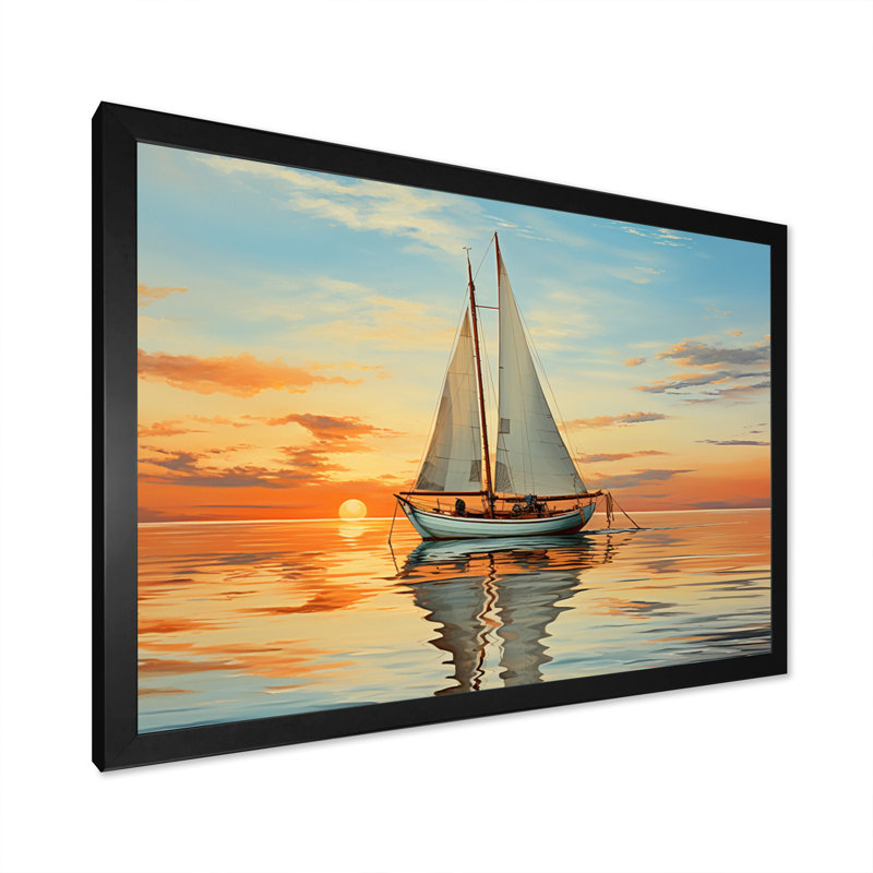 Voilier, réflexion rythmique I sur toile, H 12 po x l 20 po x P 1 po, Cadre simple noir
