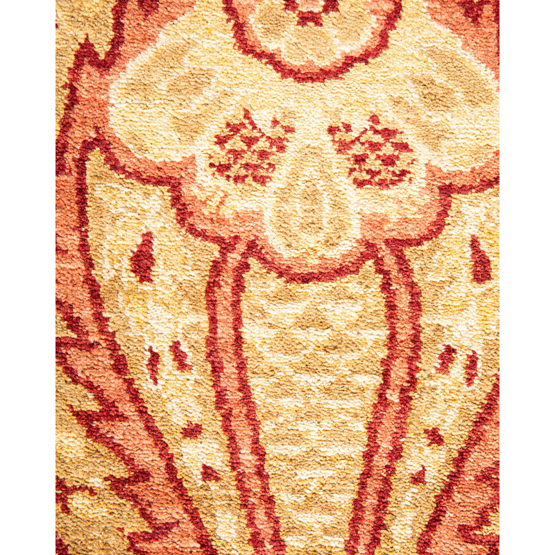 Tapis rouge / beige en laine noué à la main de conception unique 10 pi 4 po x 14 pi Urlin Mogul