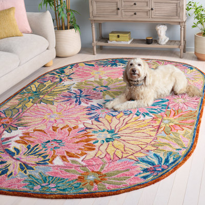 Tapis floral en laine et coton touffeté à la main Elrey