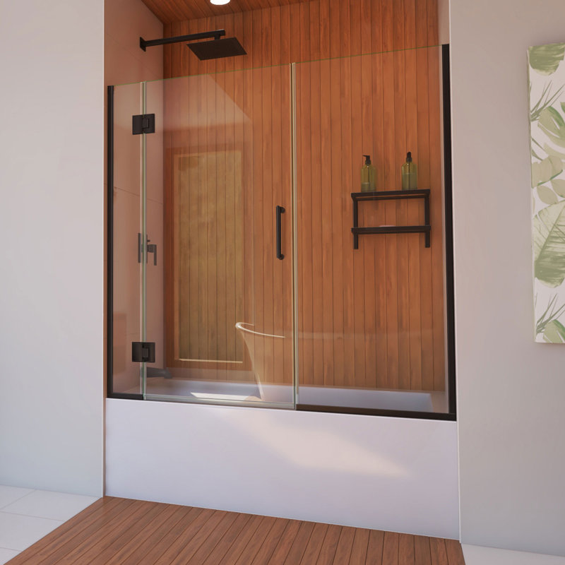 Unidoor-X 58" W x 58" H Hinged Frameless Tub Door, Matte Black